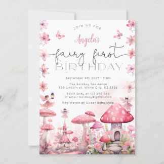 Magical Fairy First Birthday Party Uitnodiging