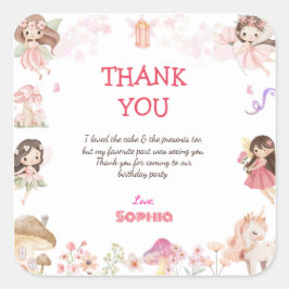 Magical Fairy First Birthday Thank You cards Vierkante Sticker