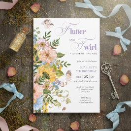 Magical Fairy Floral Garden Pixie Girls Birthday  Kaart