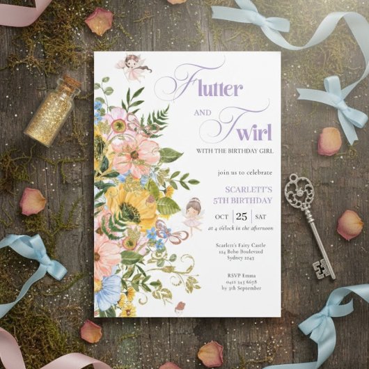 Magical Fairy Floral Garden Pixie Girls Birthday  Kaart