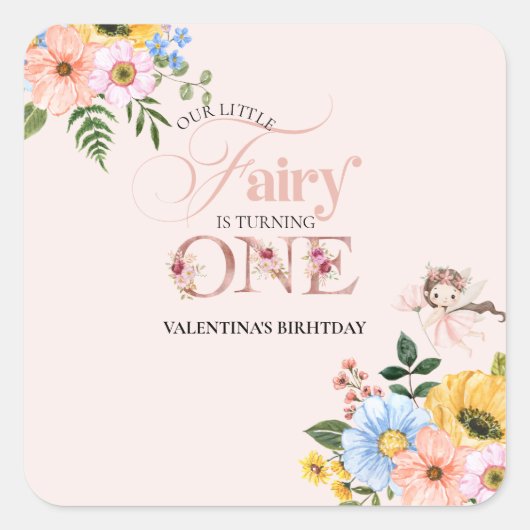 Magical Fairy Floral Garden Pixie Girls Birthday  Vierkante Sticker (Voorkant)