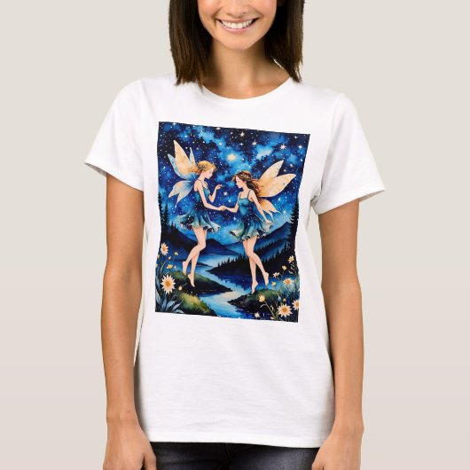 Magical Fairy Night Sky Fantasy Art T-shirt (Voorkant)