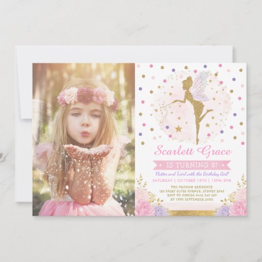 Magical Fairy Pixie Dust Floral Confetti Birthday Kaart (Voorkant)