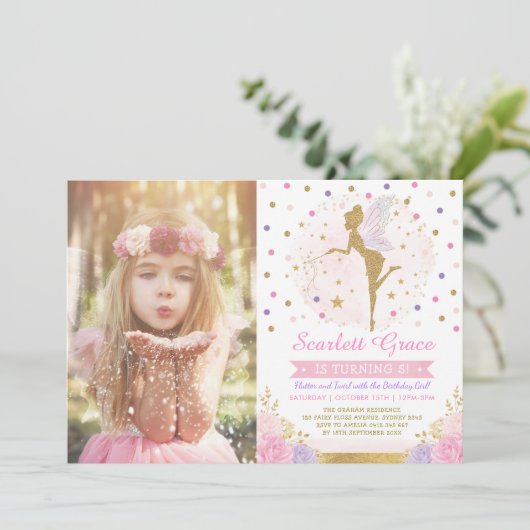 Magical Fairy Pixie Dust Floral Confetti Birthday Kaart (Staand voorkant)