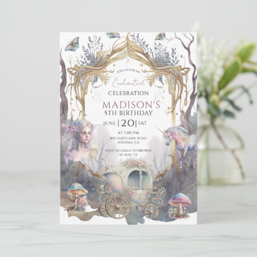 Magical Fairy Pixie Fairytale 5th Birthday Party Kaart (Staand voorkant)