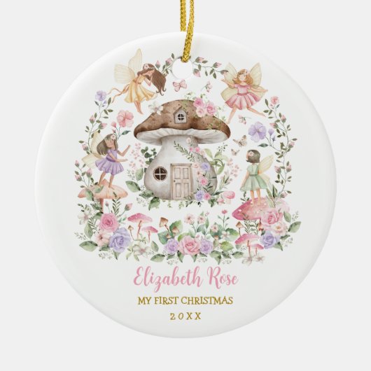 Magical Fairy Princess Girl Baby 1e Kerstdag Keramisch Ornament (Voorkant)