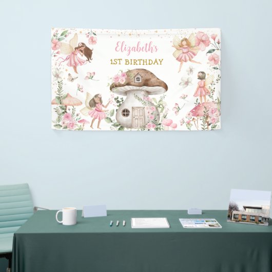 Magical Fairy Princess Pink Bloemenmeisje Birthday Spandoek (Beurs)