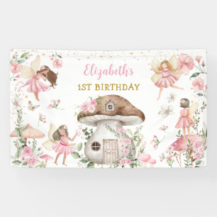 Magical Fairy Princess Pink Bloemenmeisje Birthday Spandoek