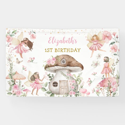 Magical Fairy Princess Pink Bloemenmeisje Birthday Spandoek (Horizontaal)