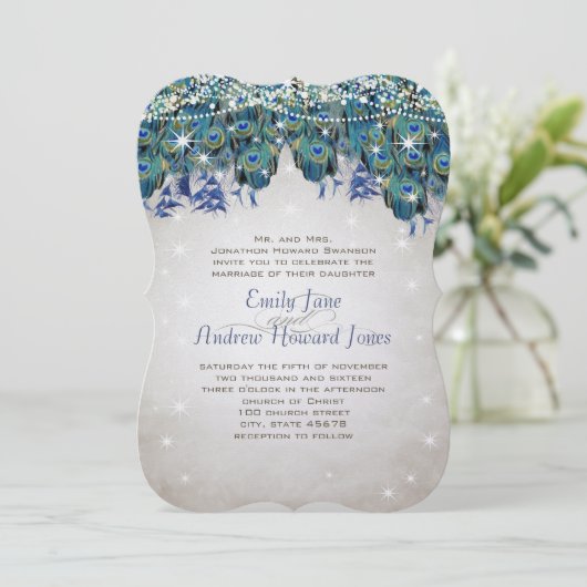 Magical Fairy Tale Lights Navy Turquoise Peacock Kaart (Staand voorkant)