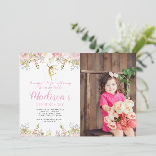 Magical Fairy Verjaardag Uitnodiging Foto (Staand voorkant)