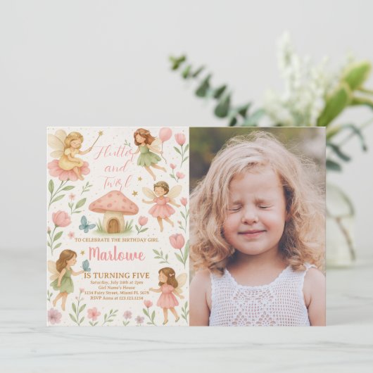 Magical Fairy Verjaardag Uitnodiging met foto (Staand voorkant)