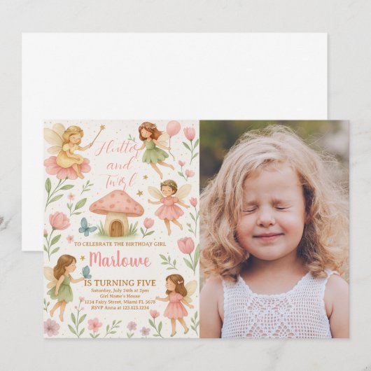 Magical Fairy Verjaardag Uitnodiging met foto (Voorkant / Achterkant)