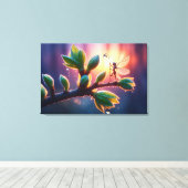 Magical fairy with dewdrop lantern on the branch canvas afdruk (Insitu (Houten vloer))