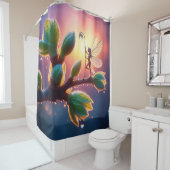 Magical fairy with dewdrop lantern on the branch douchegordijn (In situ)