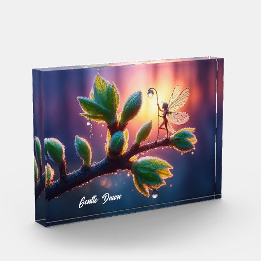 Magical fairy with dewdrop lantern on the branch fotoblokken (Links)