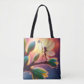 Magical fairy with dewdrop lantern on the branch tote bag (Voorkant)