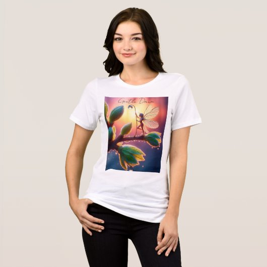 Magical fairy with dewdrop lantern on the branch Tri-Blend shirt (Voorkant volledig)