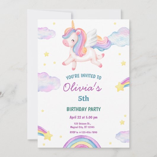 Magical Fairytale Unicorn Rainbow Clouds Kaart (Voorkant)