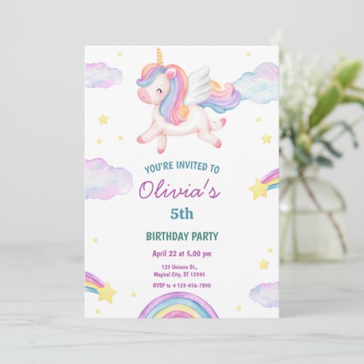 Magical Fairytale Unicorn Rainbow Clouds Kaart (Staand voorkant)