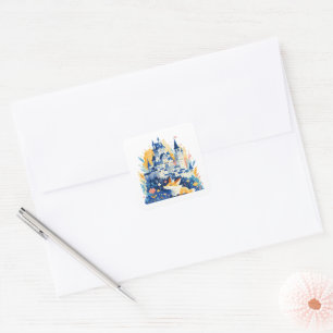 Magical Fantasy Castle en de vrolijke vos Vierkante Sticker