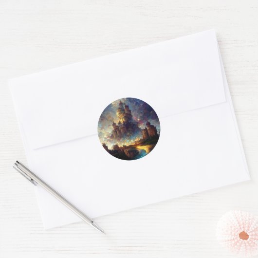 Magical Fantasy Castle Ronde Sticker (Envelop)