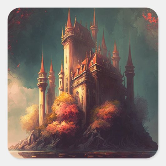 Magical Fantasy Castle Vierkante Sticker (Voorkant)