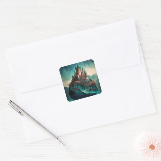 Magical Fantasy Castle Vierkante Sticker (Envelop)