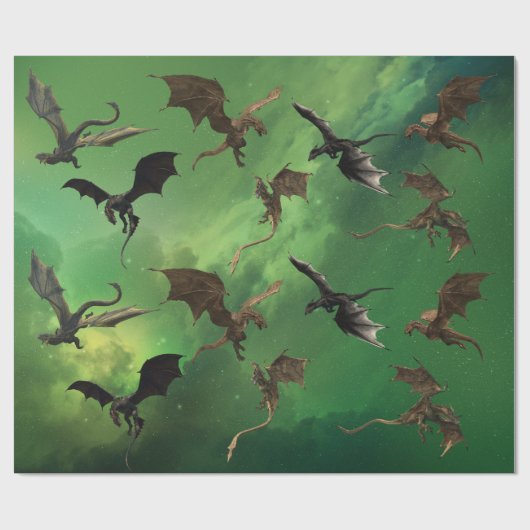 Magical Fantasy Dragon Serpent Flying Galaxy Cadeaupapier (Vlak)