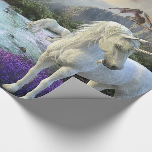 Magical Fantasy Unicorn Drakenlandschap Cadeaupapier (Hoek)