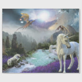 Magical Fantasy Unicorn Drakenlandschap Cadeaupapier (Vlak)