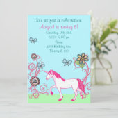 Magical Fantasy Unicorn Girl's verjaardagsuitnodig Kaart (Staand voorkant)