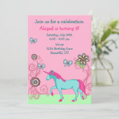 Magical Fantasy Unicorn Girl's verjaardagsuitnodig Kaart (Staand voorkant)