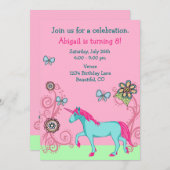 Magical Fantasy Unicorn Girl's verjaardagsuitnodig Kaart (Voorkant / Achterkant)