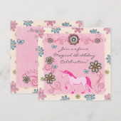 Magical Fantasy Unicorn Girl's verjaardagsuitnodig Kaart (Voorkant / Achterkant)