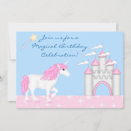 Magical Fantasy Unicorn Girl's verjaardagsuitnodig Kaart (Voorkant)
