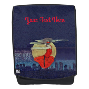 Magical Floating Lady Night City Skyline Moon Rugtassen