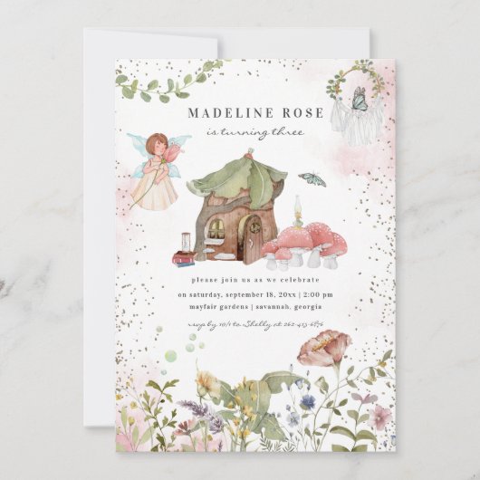 Magical Floral Fairy Princess Birthday Party Kaart (Voorkant)