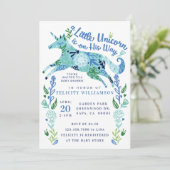 Magical Floral Unicorn Baby Boy Shower Kaart (Staand voorkant)