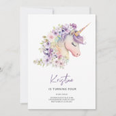 Magical Floral Unicorn Birthday Invitation Kaart (Voorkant)