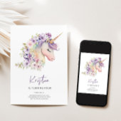 Magical Floral Unicorn Birthday Invitation Kaart