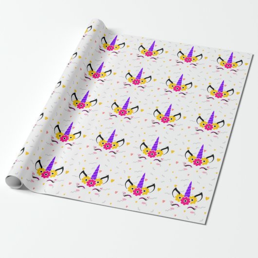 Magical Floral Unicorn Cadeaupapier (Uitgerold)