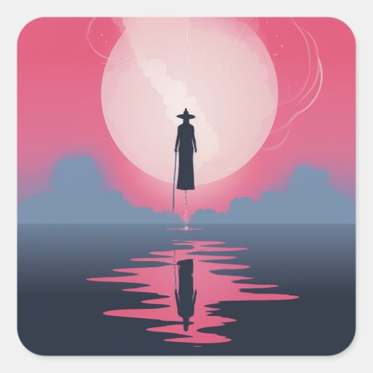 Magical Flying Witch Sci Fi hekserij thema Vierkante Sticker (Voorkant)
