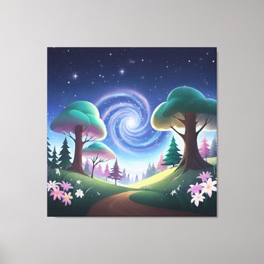 Magical Forest Gateway: Swirling Galaxy Canvas Afdruk (Voorkant)