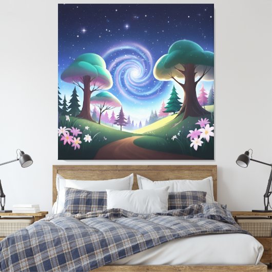 Magical Forest Gateway: Swirling Galaxy Canvas Afdruk (Insitu (Slaapkamer))