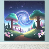 Magical Forest Gateway: Swirling Galaxy Canvas Afdruk (Insitu (Houten vloer))