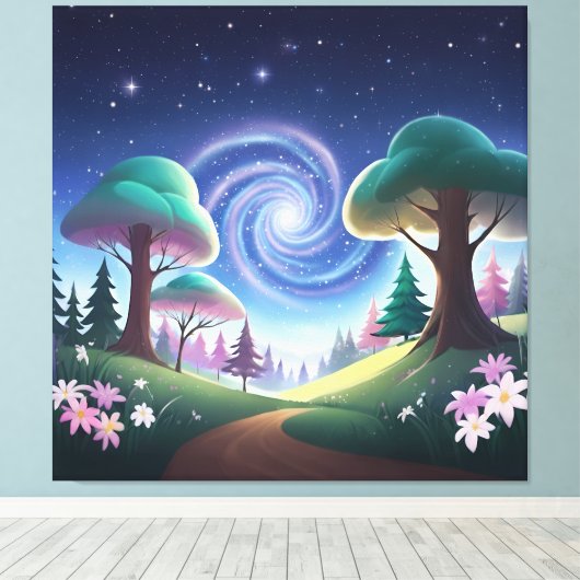 Magical Forest Gateway: Swirling Galaxy Canvas Afdruk (Insitu (Houten vloer))