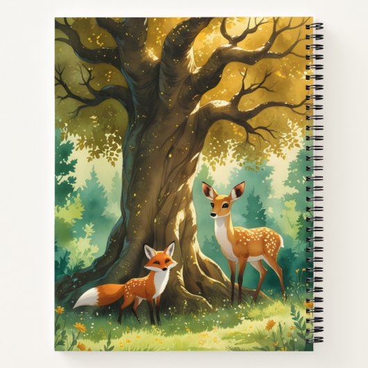 Magical Forest Golden Tree Deer Fox Notitieboek (Achterkant)