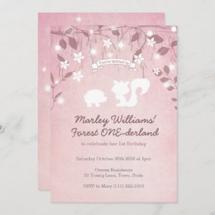Magical Forest ONEderland Girl 1st Birthday Kaart
