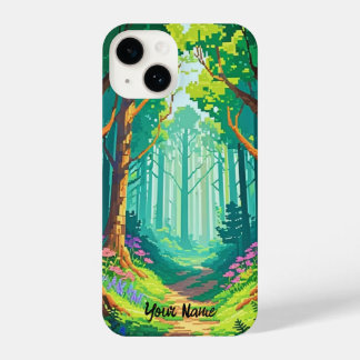 Magical Forest Pixel Art gepersonaliseerde naam iPhone 14 Hoesje